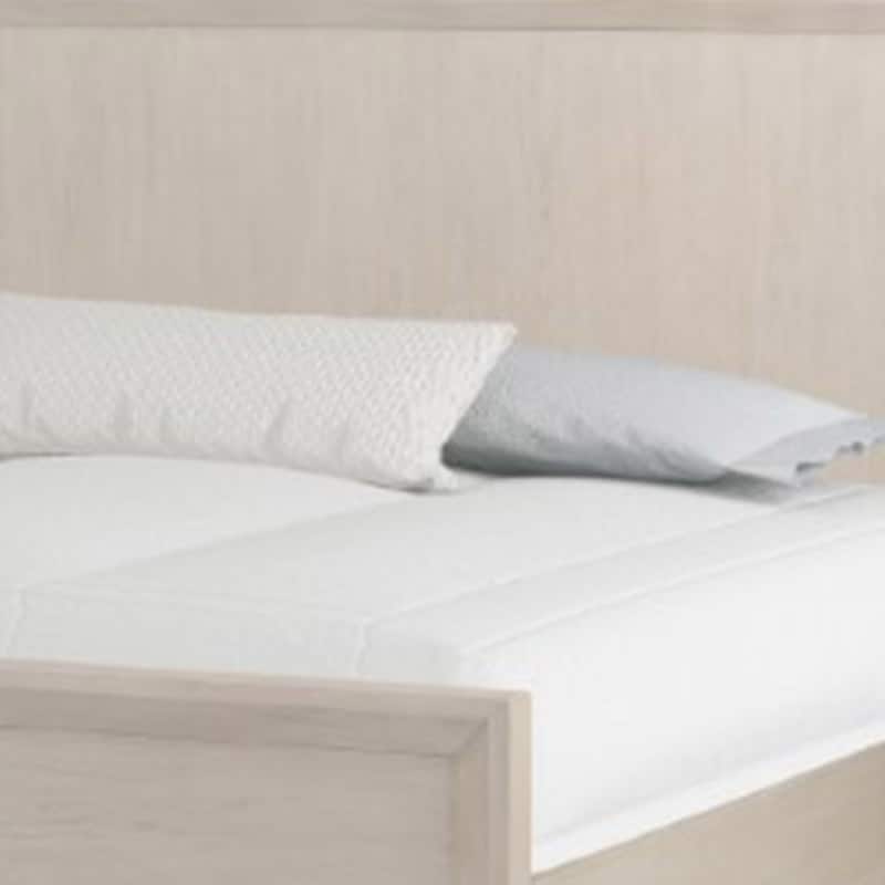 Kaira Queen Size Bed with Metal Accents, Natural Oak Solid Rubberwood