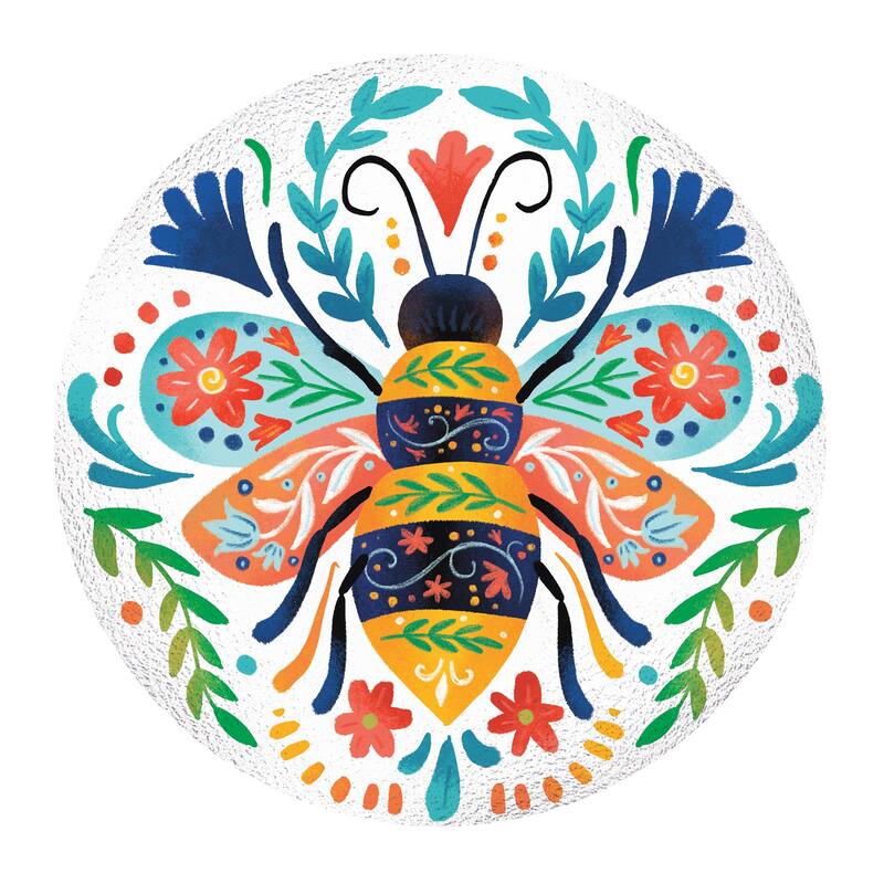 18"Glass Folk Art Bird Bath, Bumblebee