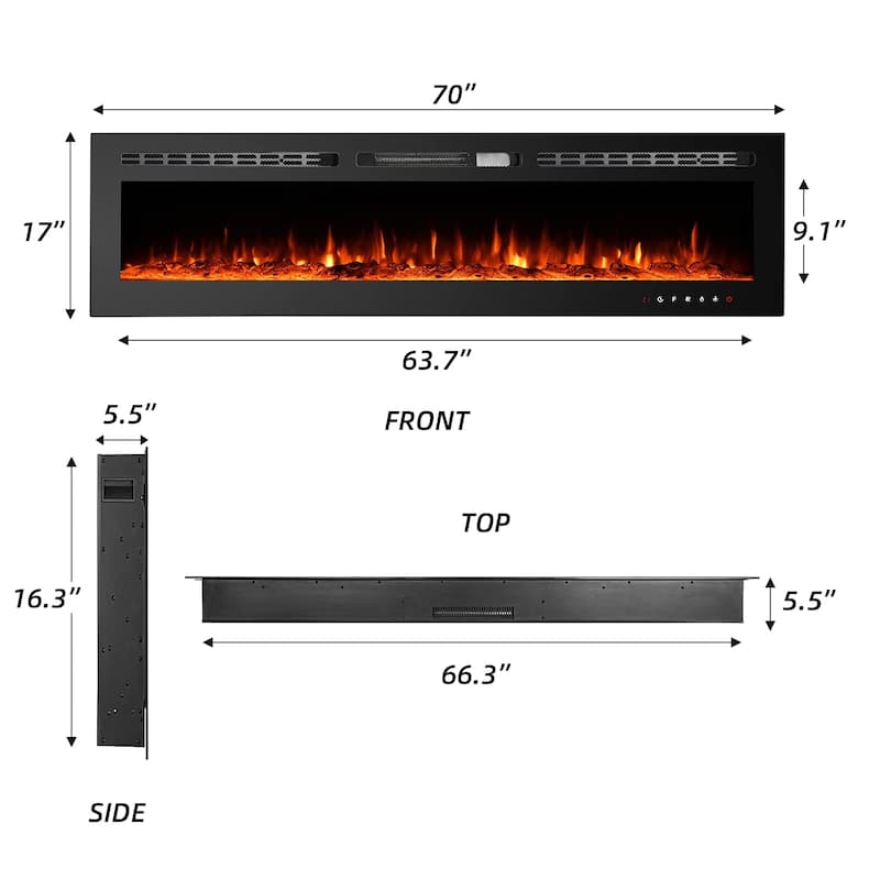 Electric Fireplace 12 Flame Color Wall Mounted