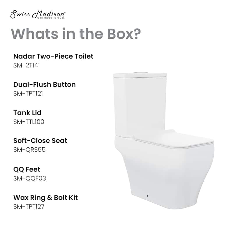 Nadar Two-Piece Square Toilet Dual-Flush 1.1/1.6 gpf - 25.59" x 14.171" 31.5"