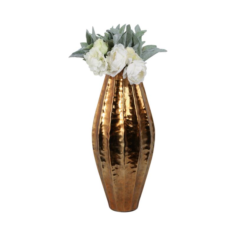 Metal Flower Vase with Hammered Finish Modern Glam Design - 27" Gold