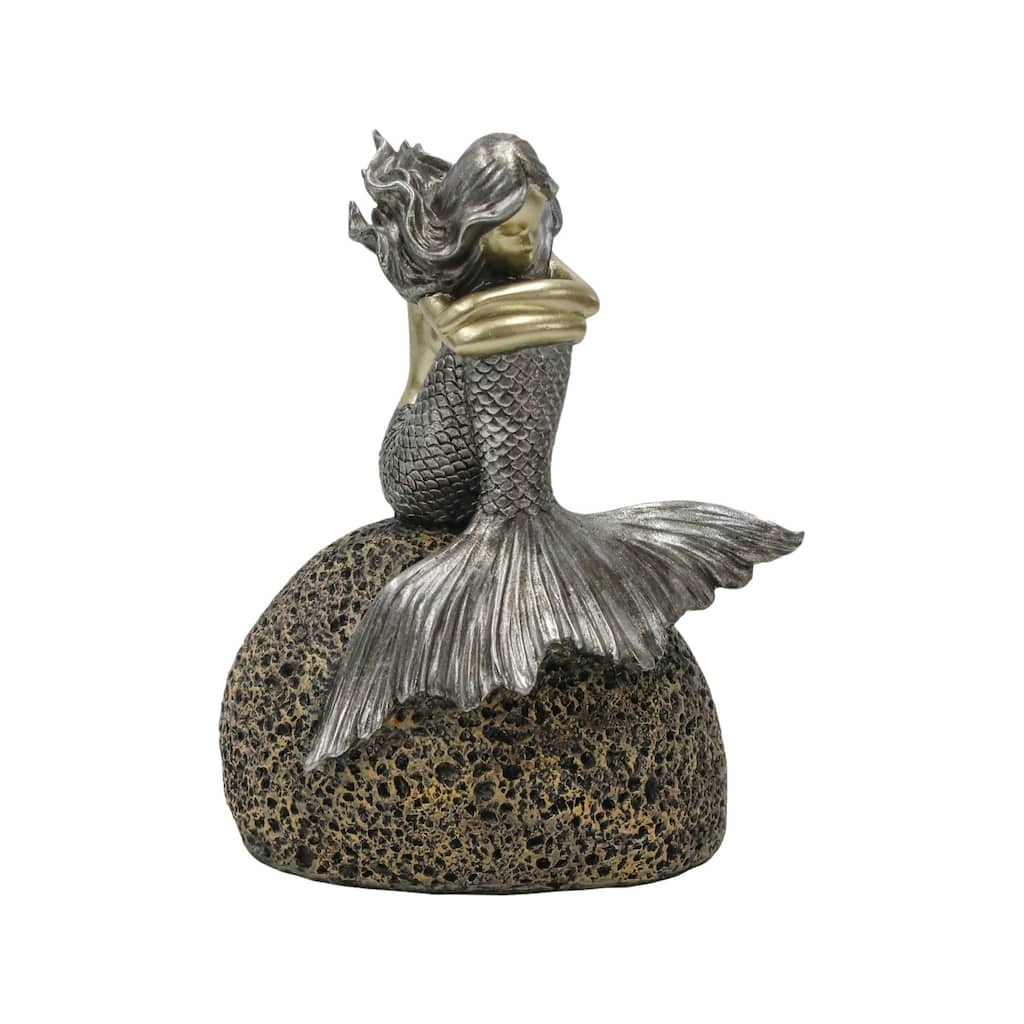 Allan Andrews Silver Mermaid on Rock Decorative Statue