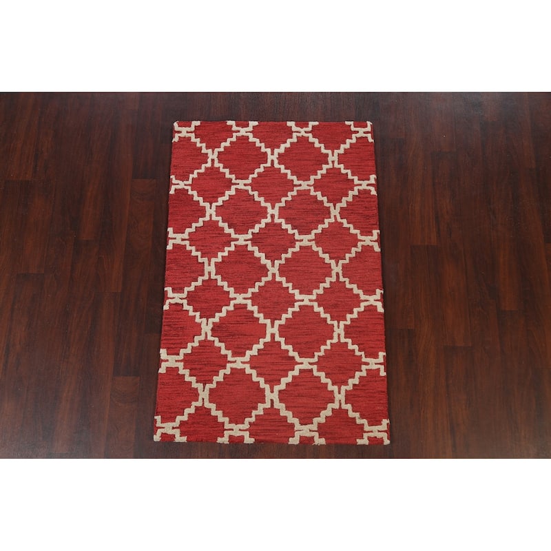 Red Trellis Contemporary Oriental Area Rug Hand-tufted Wool Carpet - 3'0" x 5'0"