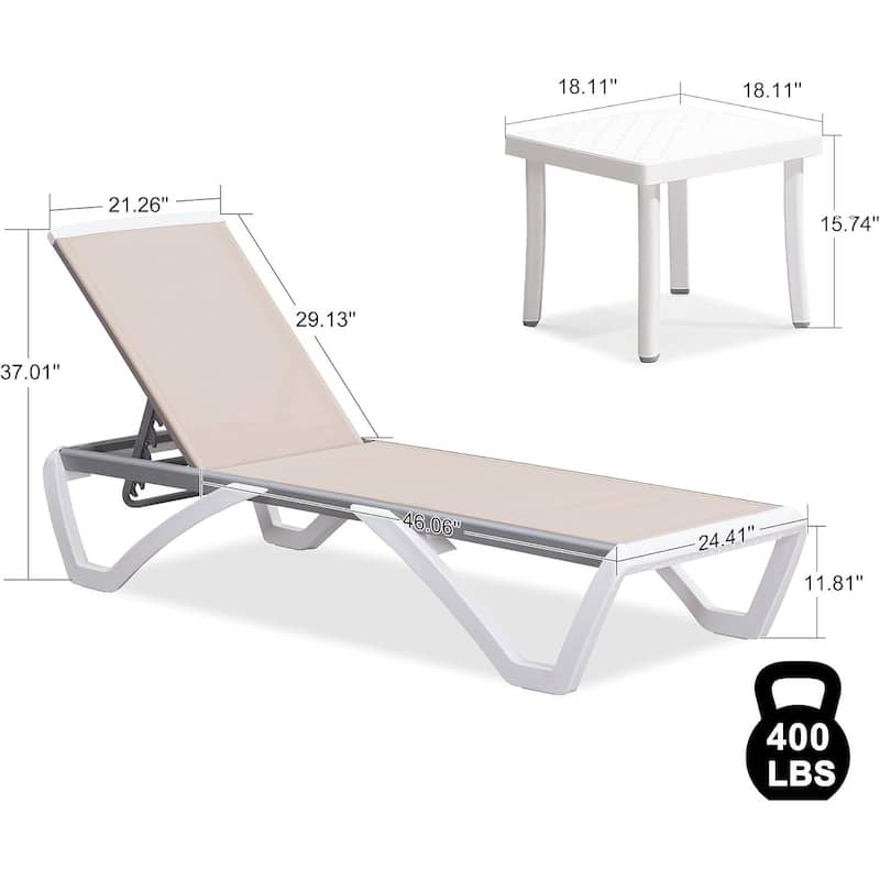 PURPLE LEAF Patio Chair Set Plastic Outdoor Chaise Lounge Chairs with Table for Outside Lawn Poolside,Grey - 76" x 27.4"x12.2"