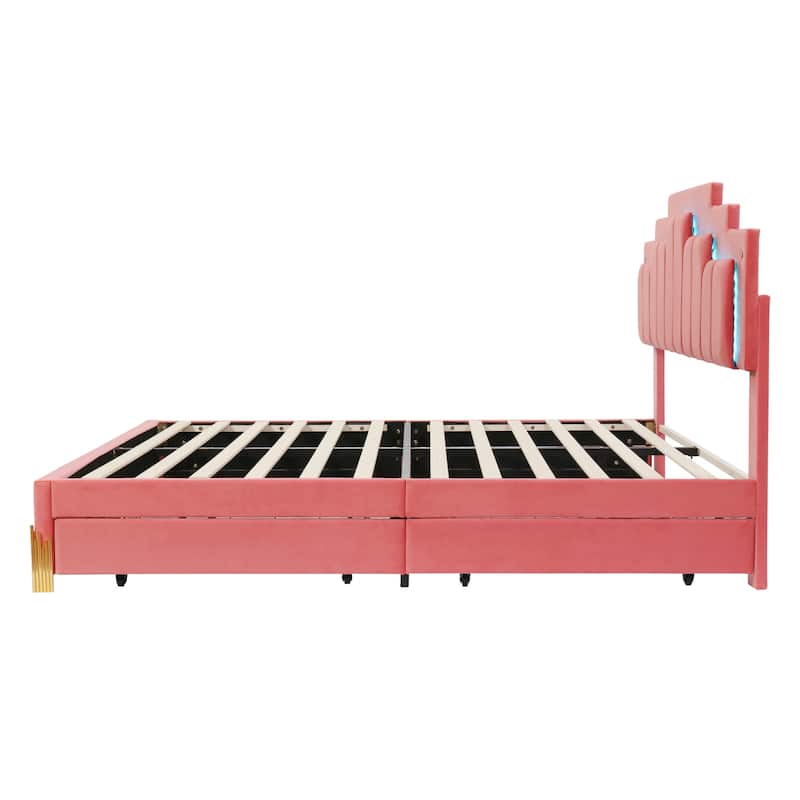 Platform Bed with LED Lights and 4 Drawers