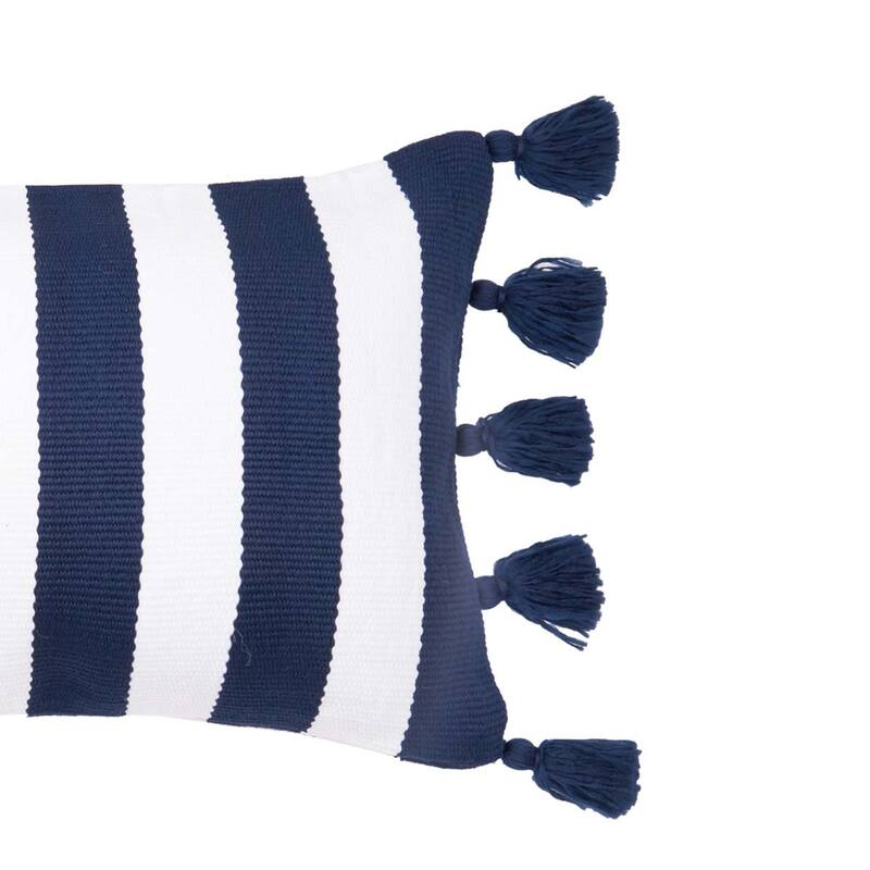 Cabana Navy Stripes Tassels Pillow