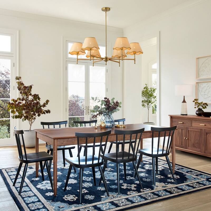 Rustic Brown 6-Light Pendant Light with Woven Shades for Dining Room Kitchen or Entryway