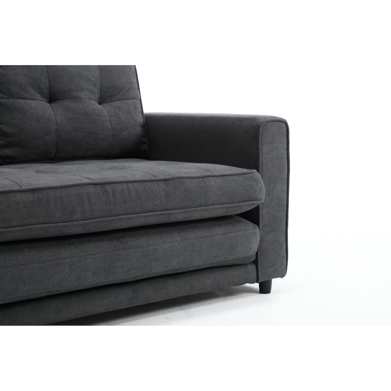 Velvet Upholstered Armsofa with Pull-Out Bed, Convertible Sleeper Sofa Bed for Small Bedroom, Loveseat with Side Pockets