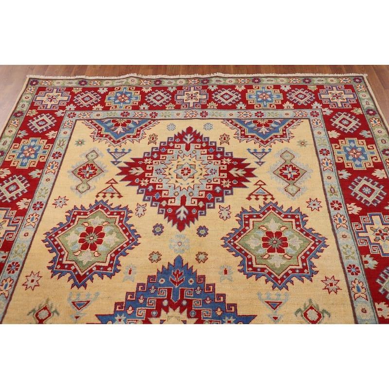 Kazak Oriental Area Rug Hand-Knotted Living Room Yellow Wool Carpet - 6'7" x 9'7"