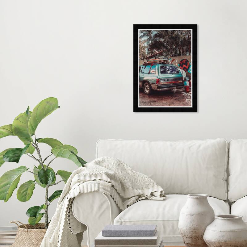 Wynwood Studio Prints Nautical and Coastal Surfing it All Blue and Tropical Wall Art Canvas Print - Black
