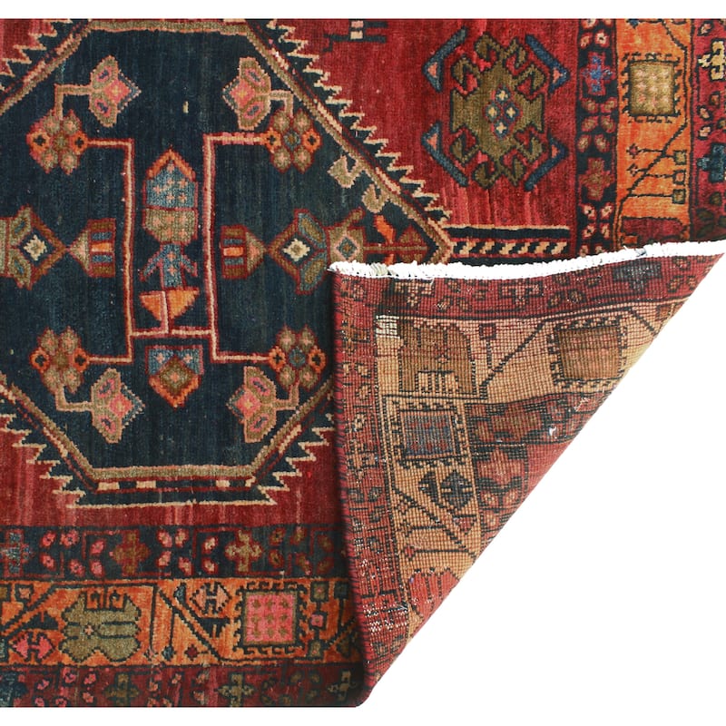 Fine Vintage Distressed Kuliraga Burgundy/Charcoal Runner - 3'5" x 9'3"