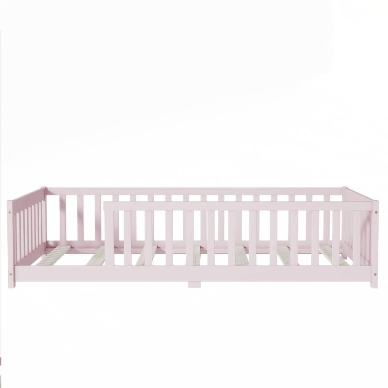 Rubber Wood Floor Bed with Fence without Door