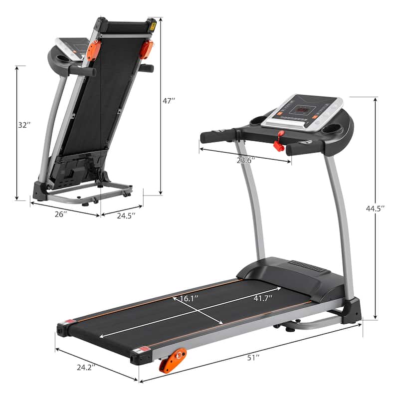 Fold Treadmill, 2.5HP Electric Running with Device Holder & Pulse Sensor, 3-Level Incline Adjustable Compact Foldable