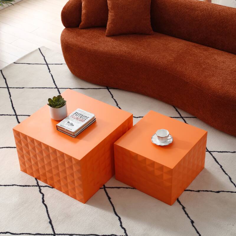 Modern Glam Square Nesting Coffee End Side Table for Living Room(Set of 2)