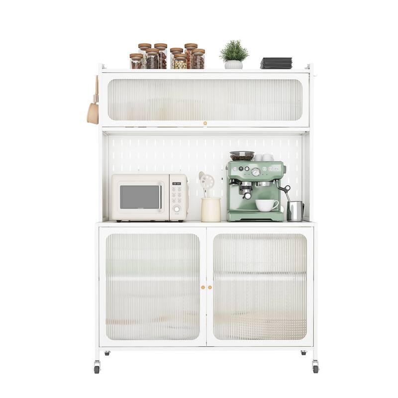 Kitchen Pantry Cabinet, Tall Storage Cabinet with Glass Doors & Adjustable Shelves, Cabinet Cupboard