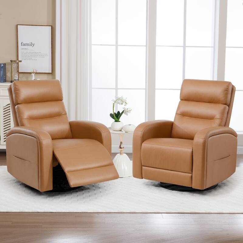Aemeios Faux Leather Swivel Glider Rocker Manual Recliner Set of 2 - Brown - Faux Leather