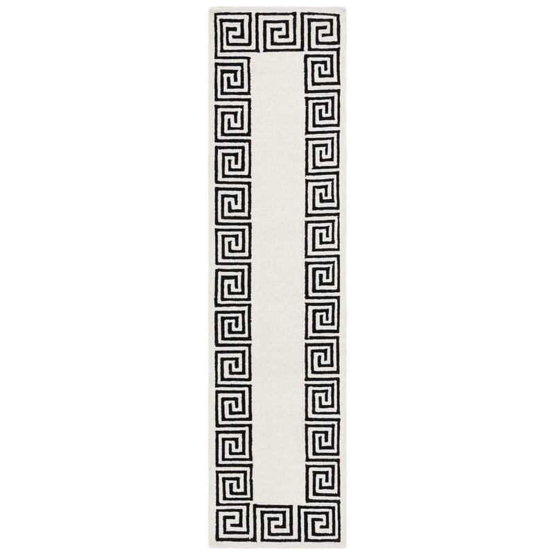 SAFAVIEH Handmade Metro Saeko Greek Key Border Wool Rug - 2'3" x 9' Runner - Ivory/Black
