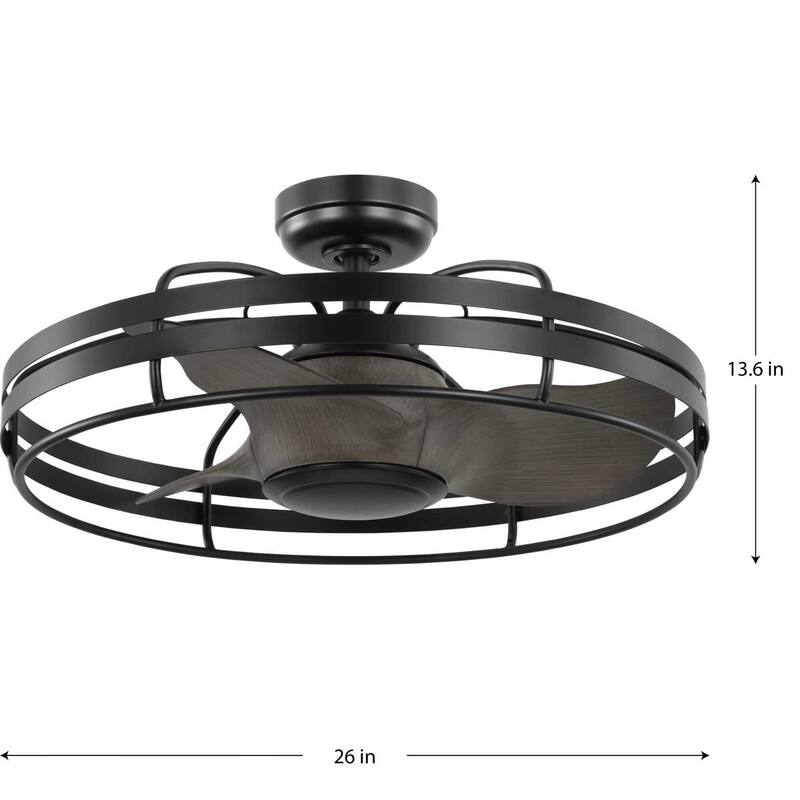 Bastrop Collection 26 in. Three-Blade Matte Black Transitional Ceiling Fan with 3 Speed Remote Control - 26 in x 26 in x 13.6 in