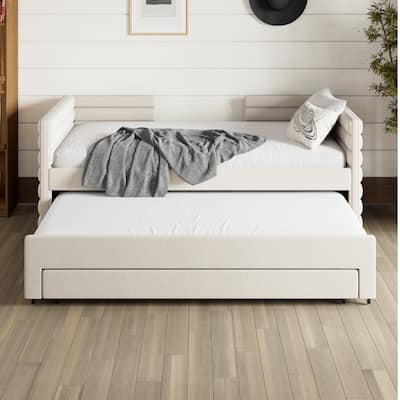 Twin Size Upholstered Daybed, Sofa Bed with Pull-Out Trundle, Sleeper Couch Settee with 3 Storage Drawers