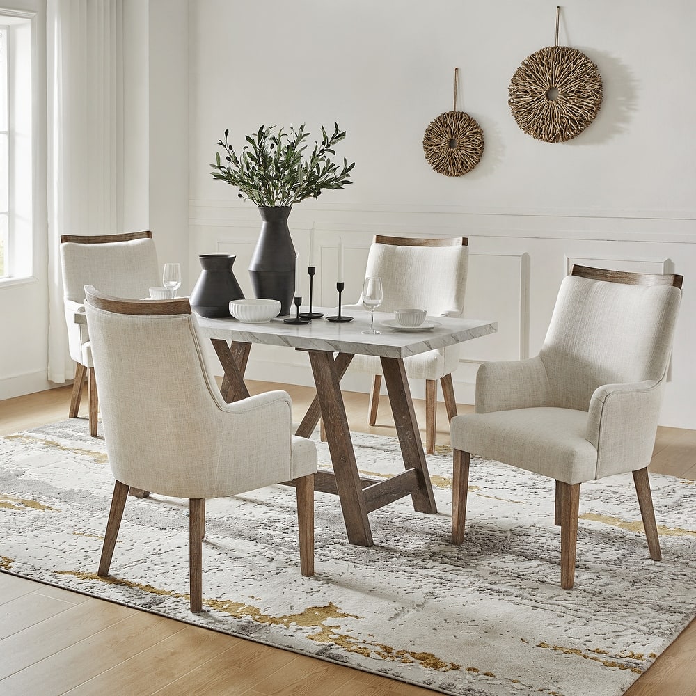 Albert Farmhouse Upholstered Dining Chair with Solid Wood Legs Set of 4 by HULALA HOME