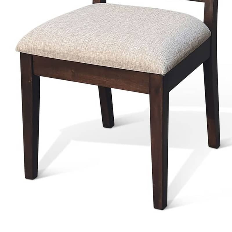 Zemi Dining Chair Set of 2, Rattan Back, Beige, Dark Brown Solid Wood