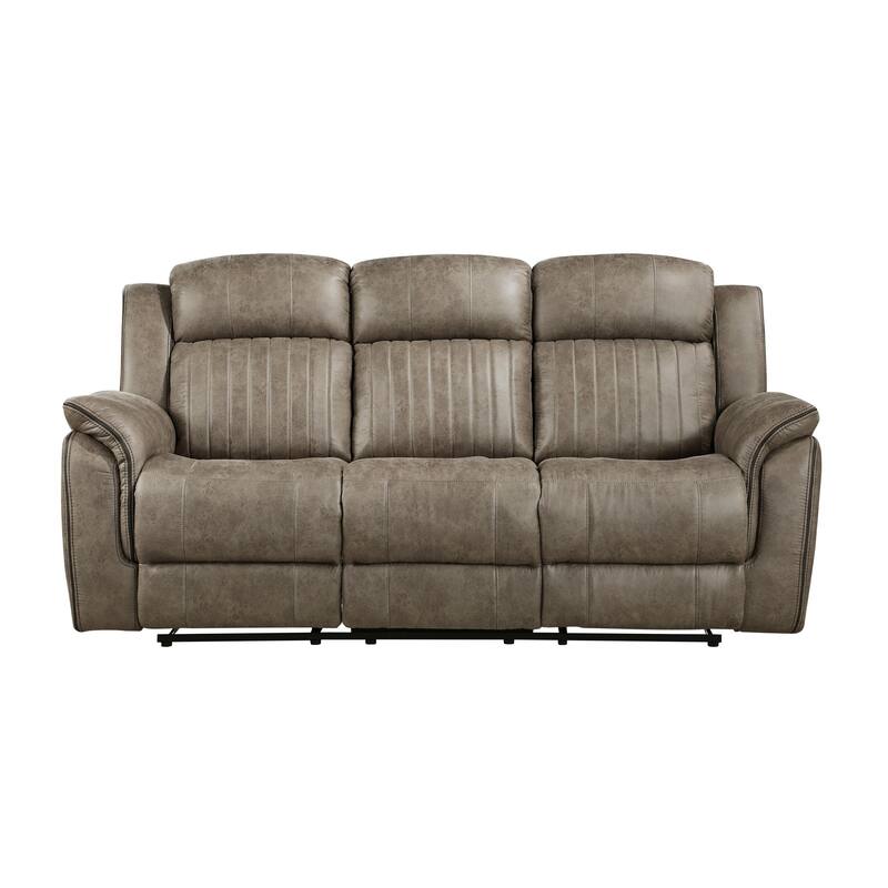 Bento 84 Inch Double Manual Recliner Sofa, Sandy Brown Polished Microfiber