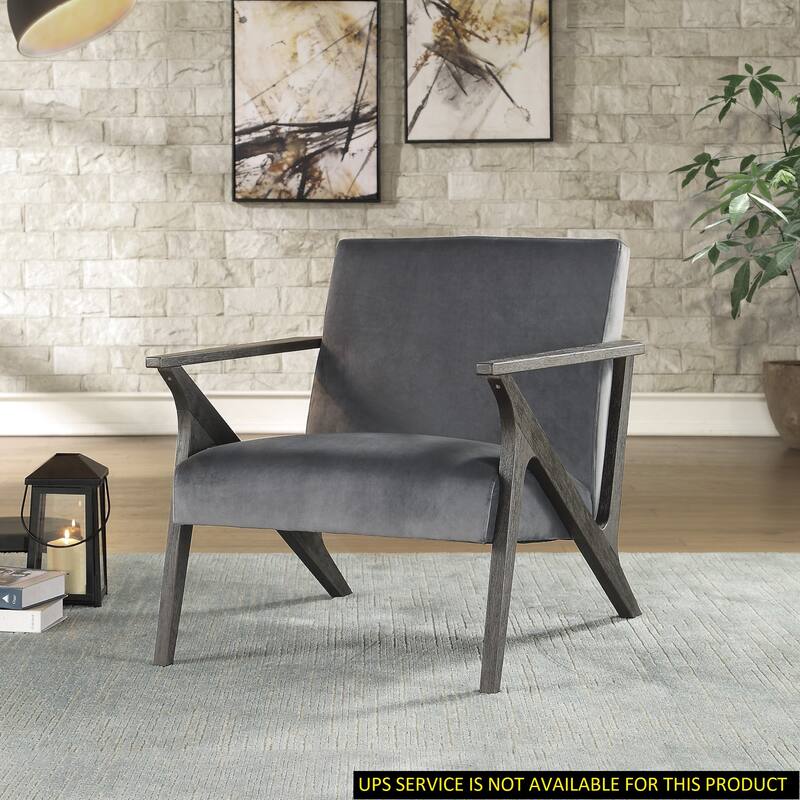 Antique Gray Finish Velvet Upholstery Accent Chair, Retro Style