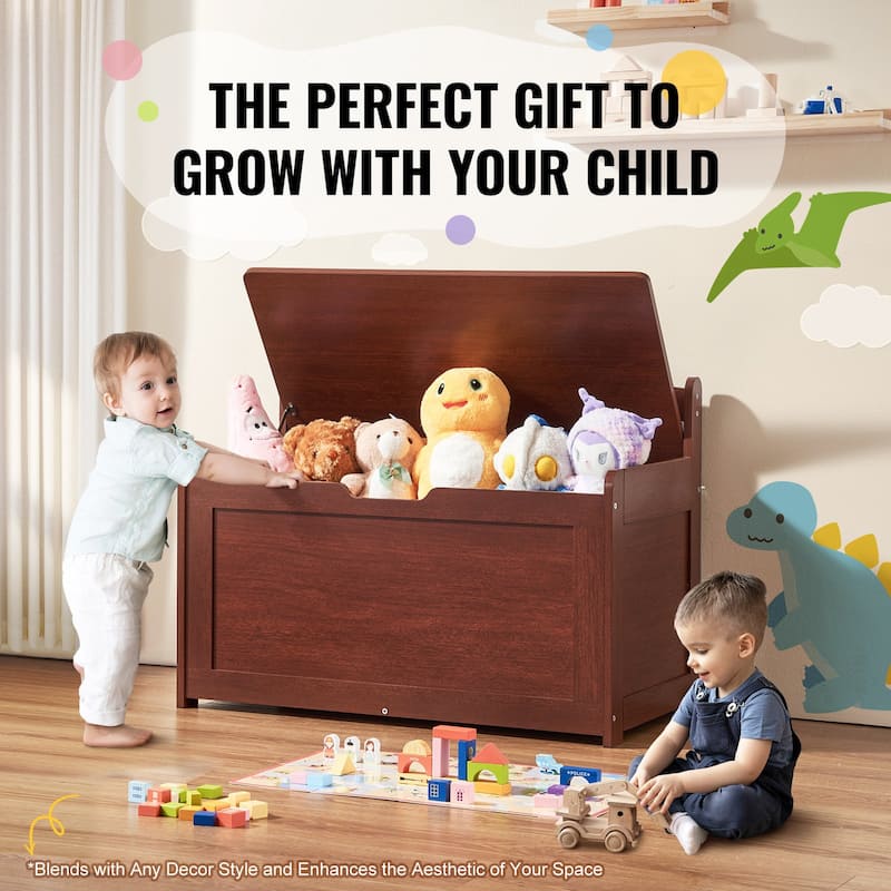 Multifunctional Storage Wooden Toy Storage Box with Flip-Top Lid and Safety Hinge Perfect for Any Room