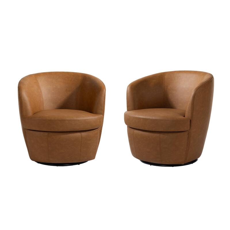 Modern Swivel Leather Accent Chair Upholstered Barrel Chair