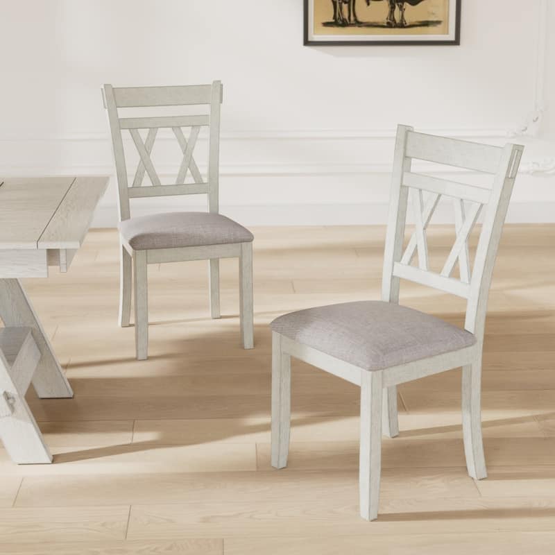 VECELO Solid Wood Dining Chairs with Linen Fabric Seating，Kitchen Chairs Set of 2/4/6