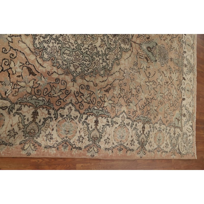 Distressed Sparta Turkish Vintage Rug Hand-Knotted Solid Wool Carpet - 6'6" x 9'9"