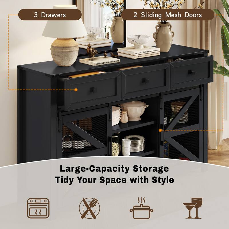 Rossetta 55'' Contemporary-Industrial Style Multi-Purpose Use Sideboard Buffet Cabinet with Adjustable Shelves