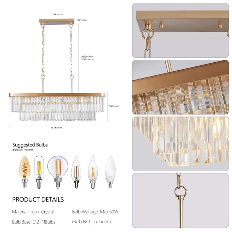 Rectangular Crystal ChandelierCeiling Hanging Light for Kitchen Living Room