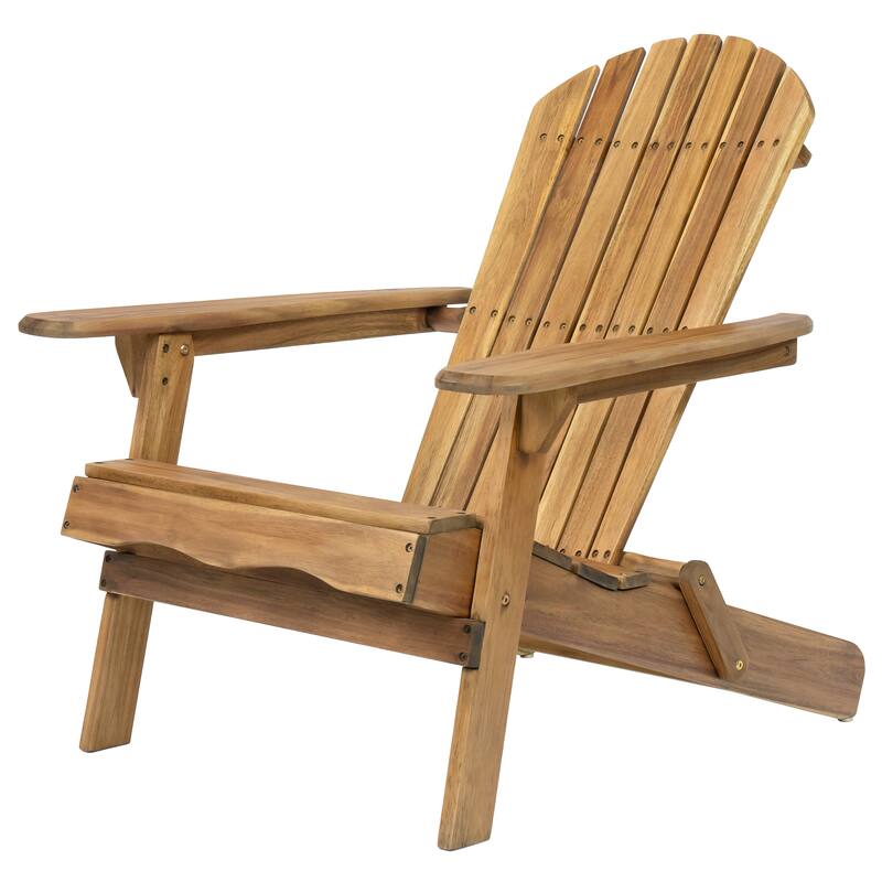 Roomfitters Folding Adirondack Chair Outdoor Wooden Lounge Furniture with Wide Armrests and Slatted Back Teak