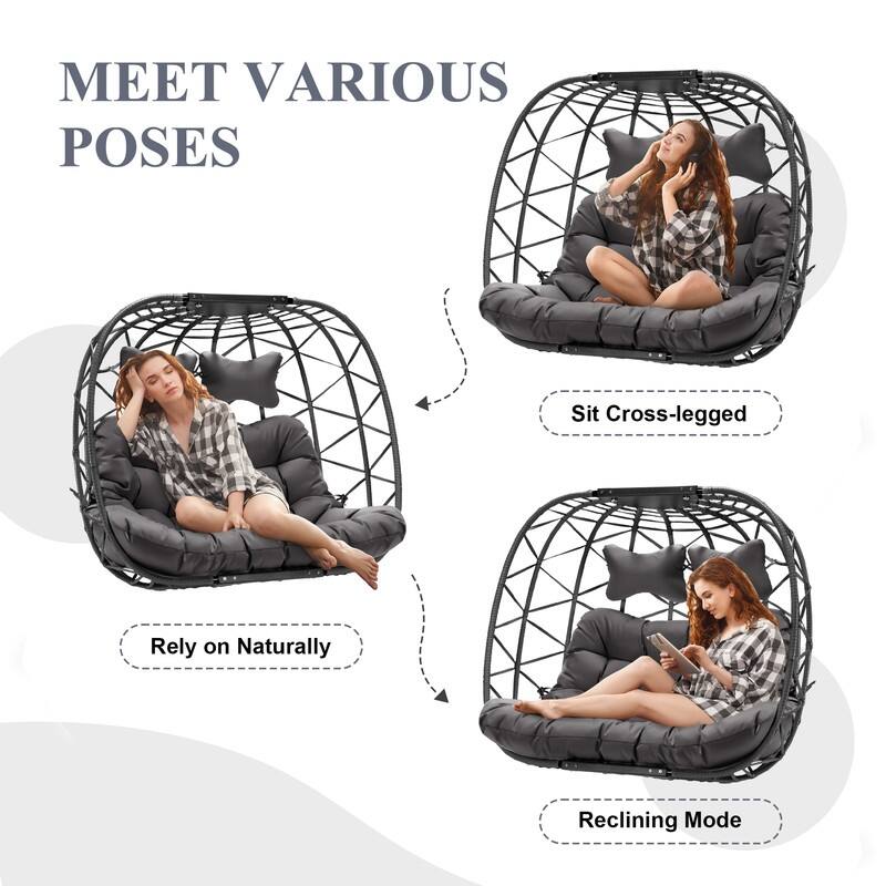 Oversized Outdoor Double Egg Hanging Chair with Cushions, 700 lbs Capacity Swing Chair for Indoor or Patio