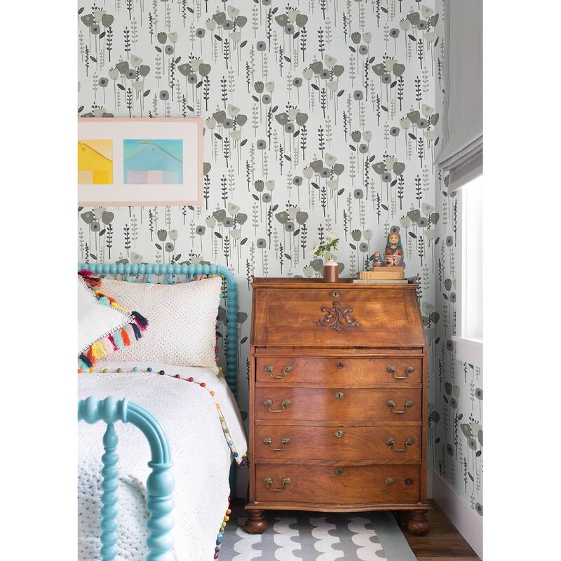 A-Street Prints Mabel Grey Floral Field Wallpaper