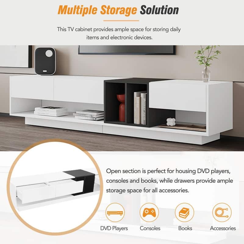 Modern/Sleek Wood TV Stand for TVs Up to 80'', Entertainment Center with Multiple Storage Solutions
