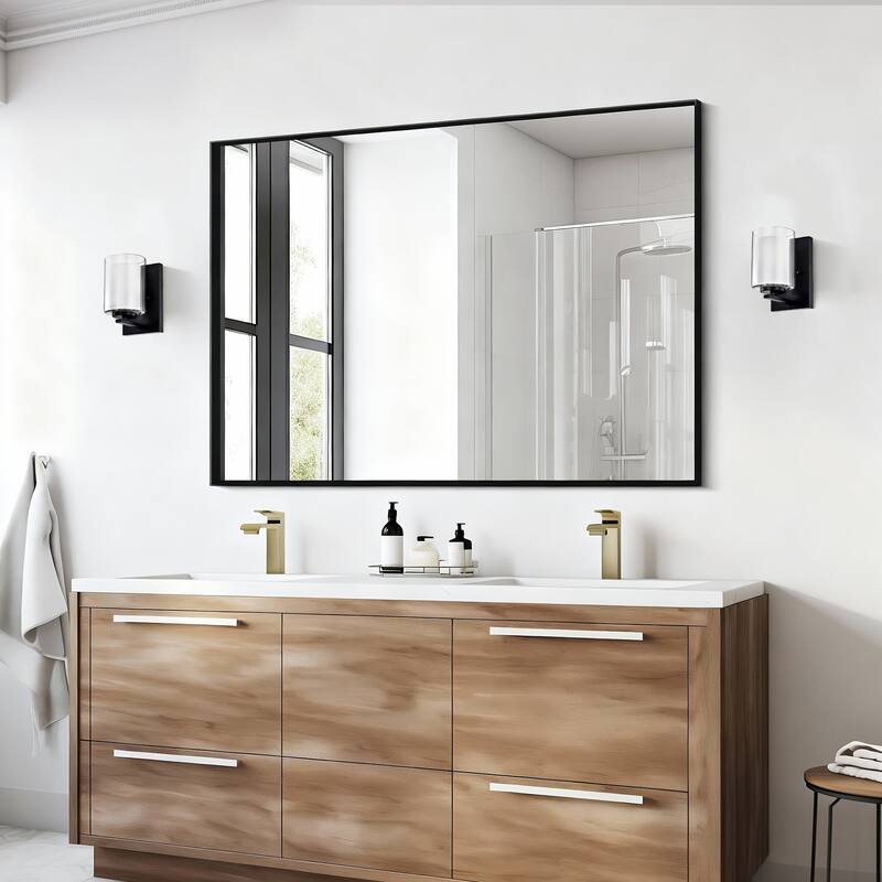 Matte Black/Brushed Nickel 1-Light Indoor Bathroom Vanity Light Wall Sconce with Dual Glass Shades