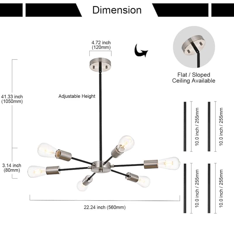 Modern Sputnik Chandelier 6 Lights Mid Century Ceiling Light