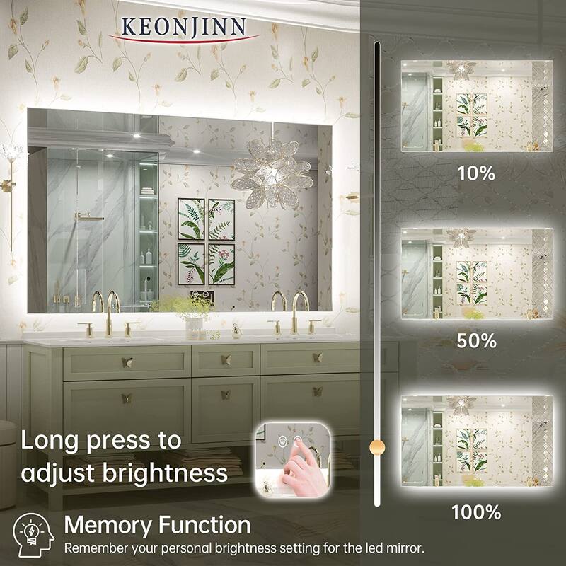 Keonjinn LED Backlit Bathroom Vanity Mirror Anti-Fog Dimmable Lighted CRI90 High Definition(Horizontally/Vertically)