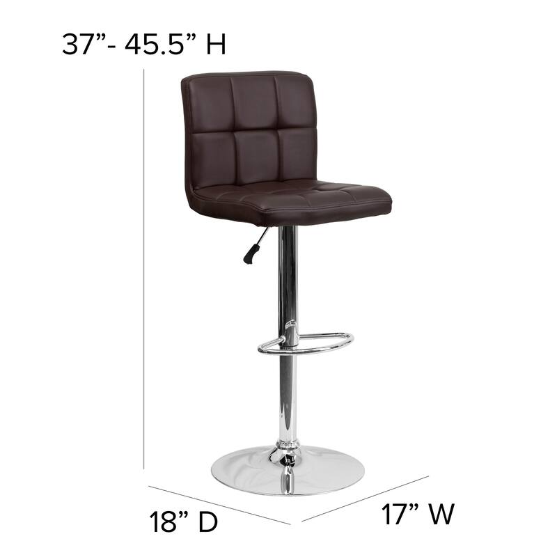 Contemporary Quilted Vinyl Adjustable Height Barstool with Chrome Base