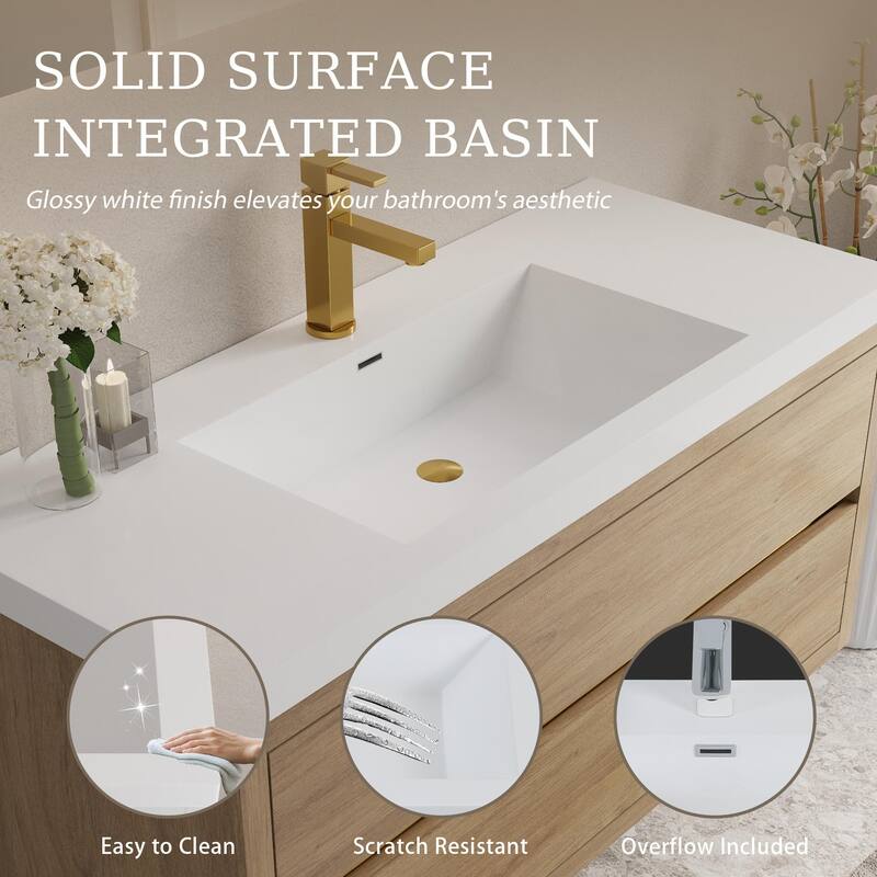 Wall-Mounted Bathroom Vanity with White Stone Resin Top