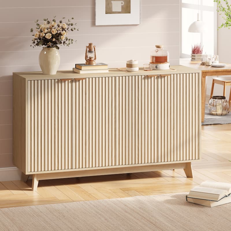 EROMMY Fluted Storage Cabinet with Double Doors & Adjustable Shelves - Modern 31"/55" Accent Buffet Cabinet for Kitchen,Room - 55''x15''x32''