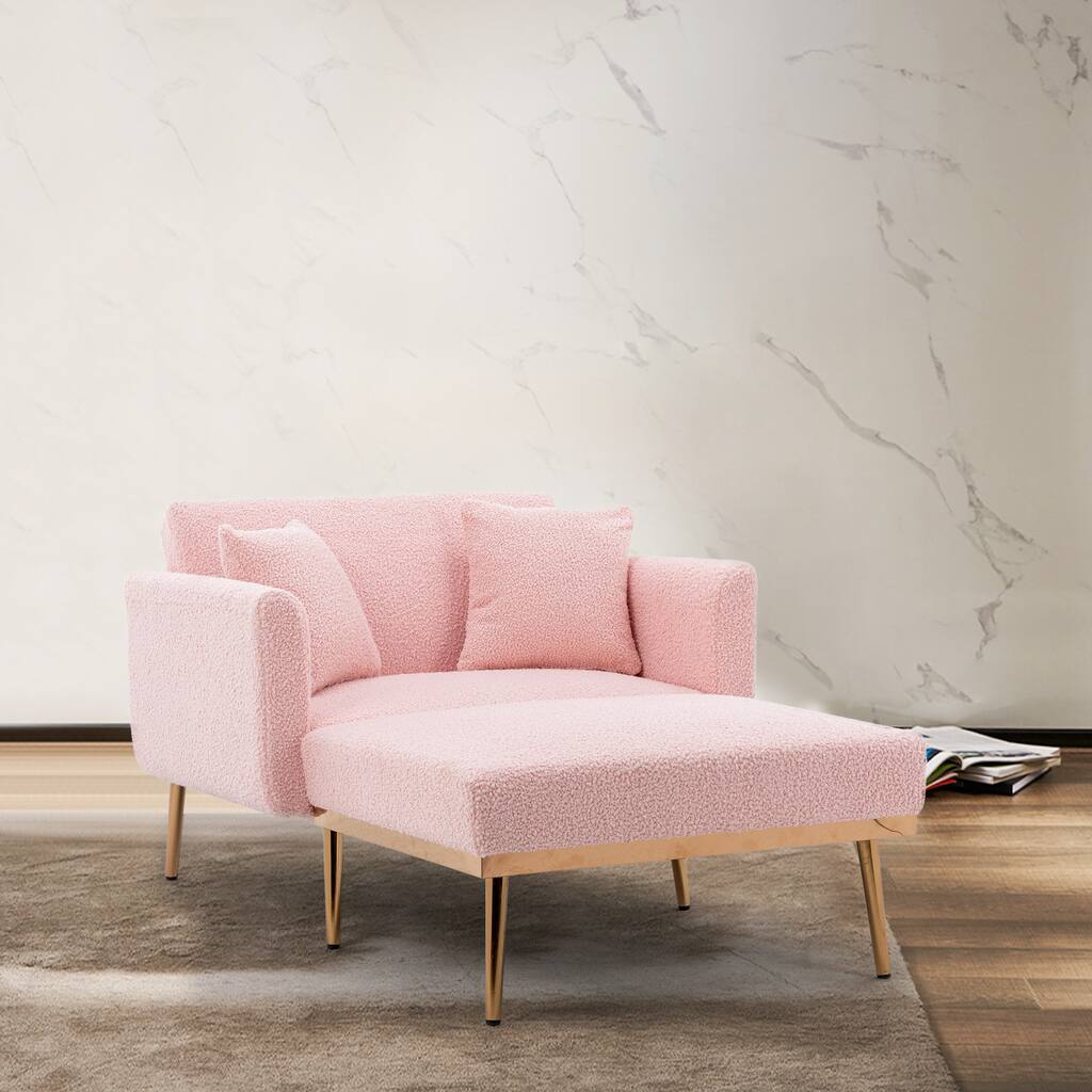 Pink Lounge Sleeper Sofa Couch Recliner Loveseat Teddy Chaises Longues Livingroom Upholstered Sofa Chaise wAdjustable Backrest