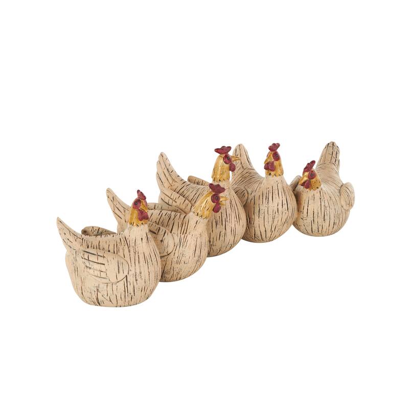 Beige Polystone Chicken Decorative Sculpture with Gold Heads