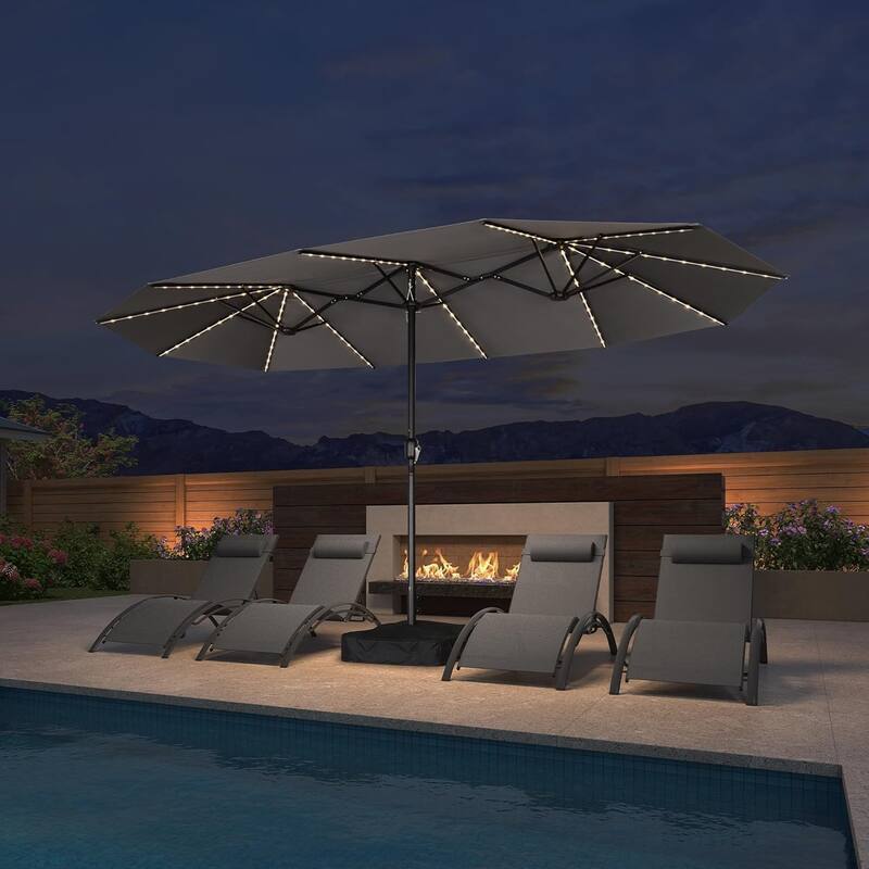 PURPLE LEAF 15ft Patio Market Umbrella with Lights OR Without lights and Base Double-Sided Rectangle Outdoor Table Sun Umbrellas