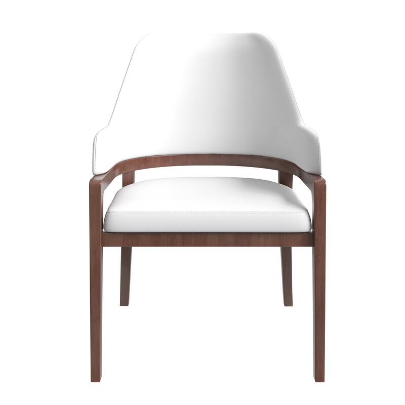 Ethora Leather Dining Chair with Curved Open Back and Rubberwood Legs Set of 4