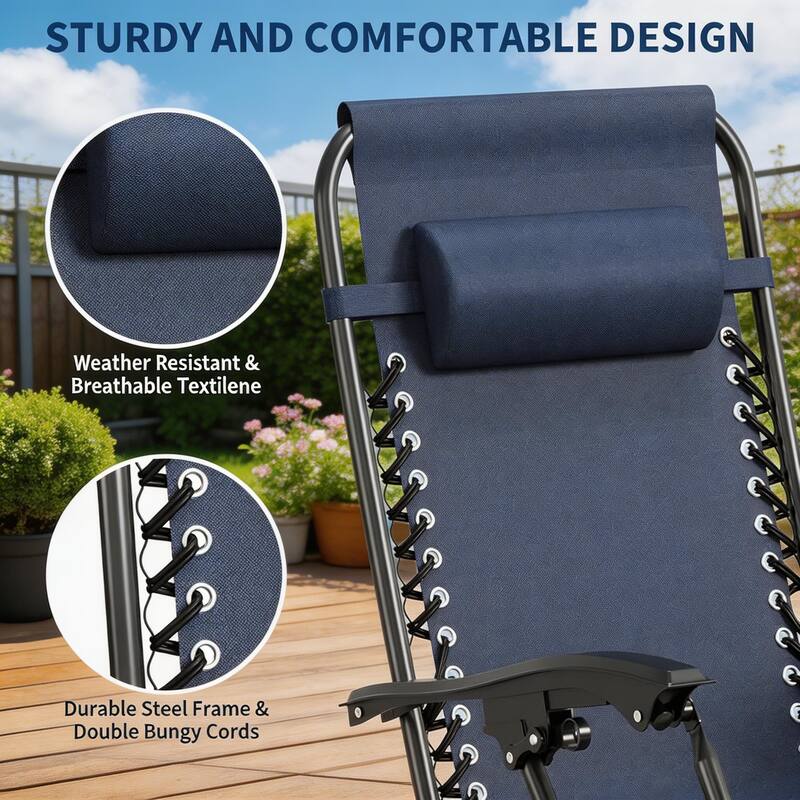 Zero Gravity Chair Set of 2, with Pillow & Cup Holder Tray