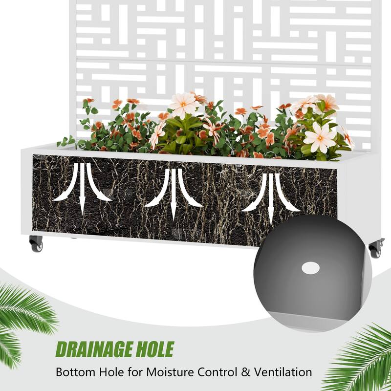 Metal Movable Planter Box with Trellis Privacy Screen Lockable Wheels