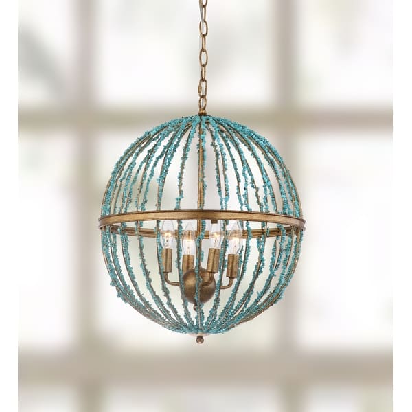 slide 2 of 6, SAFAVIEH Lighting Lalita Blue Cage LED 4-light Adjustable Chandelier - 17.75" x 17.75" x 26-98"